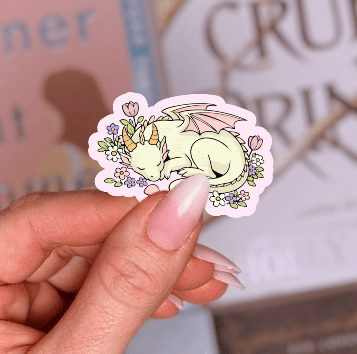 Sleeping Dragon in a Field of Flowers Laminated Sticker