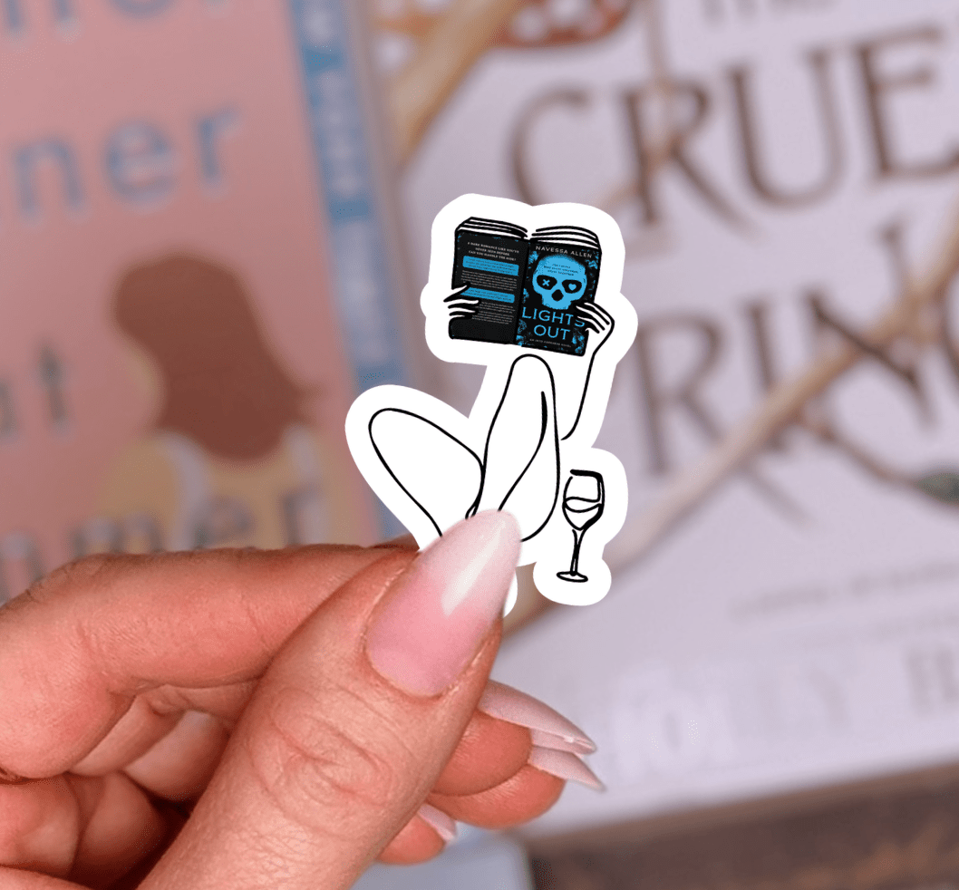 Woman Reading Lights Out Laminated Sticker