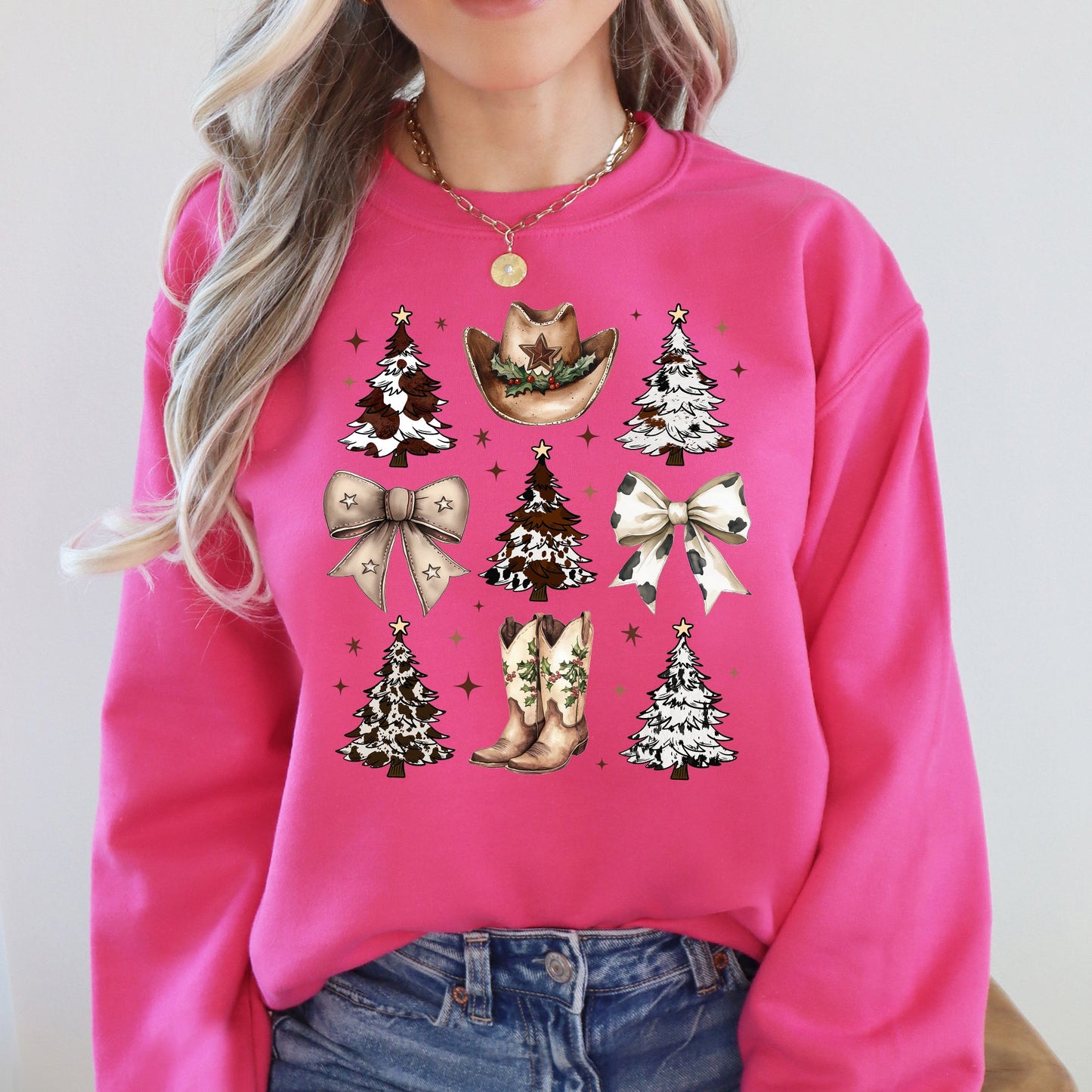 Cowboy Christmas, Western, Christmas Trees, Cowboy Hat, Boots, Western, Country, Santa Sweatshirt