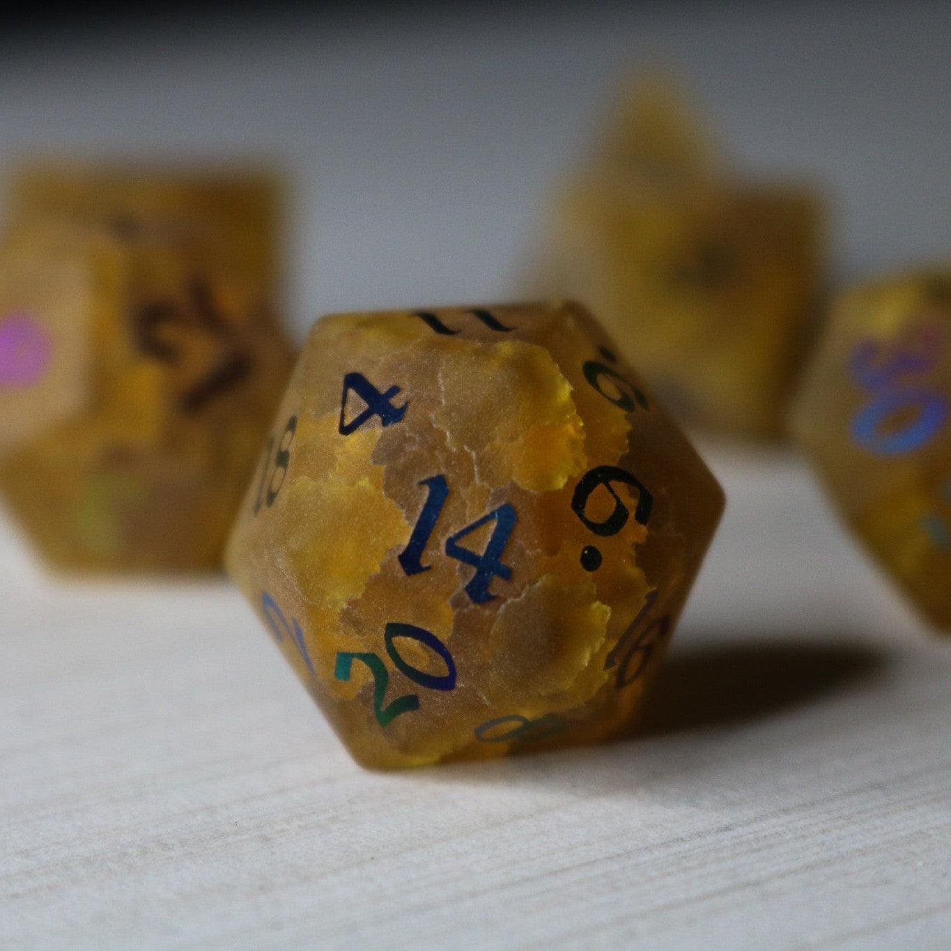 Orange Halloween Pumpkin Inked Lightning Cracked Glass DND Dice Set