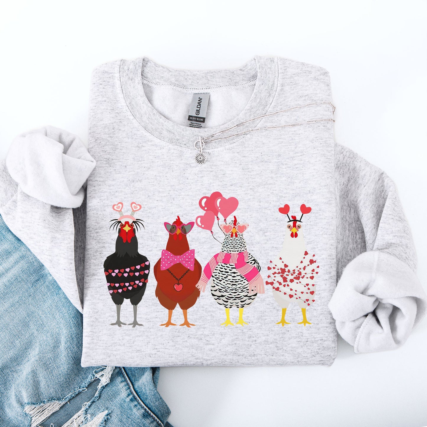 Valentine's Chickens, Cute, Farm, Love, Hearts Sweatshirt