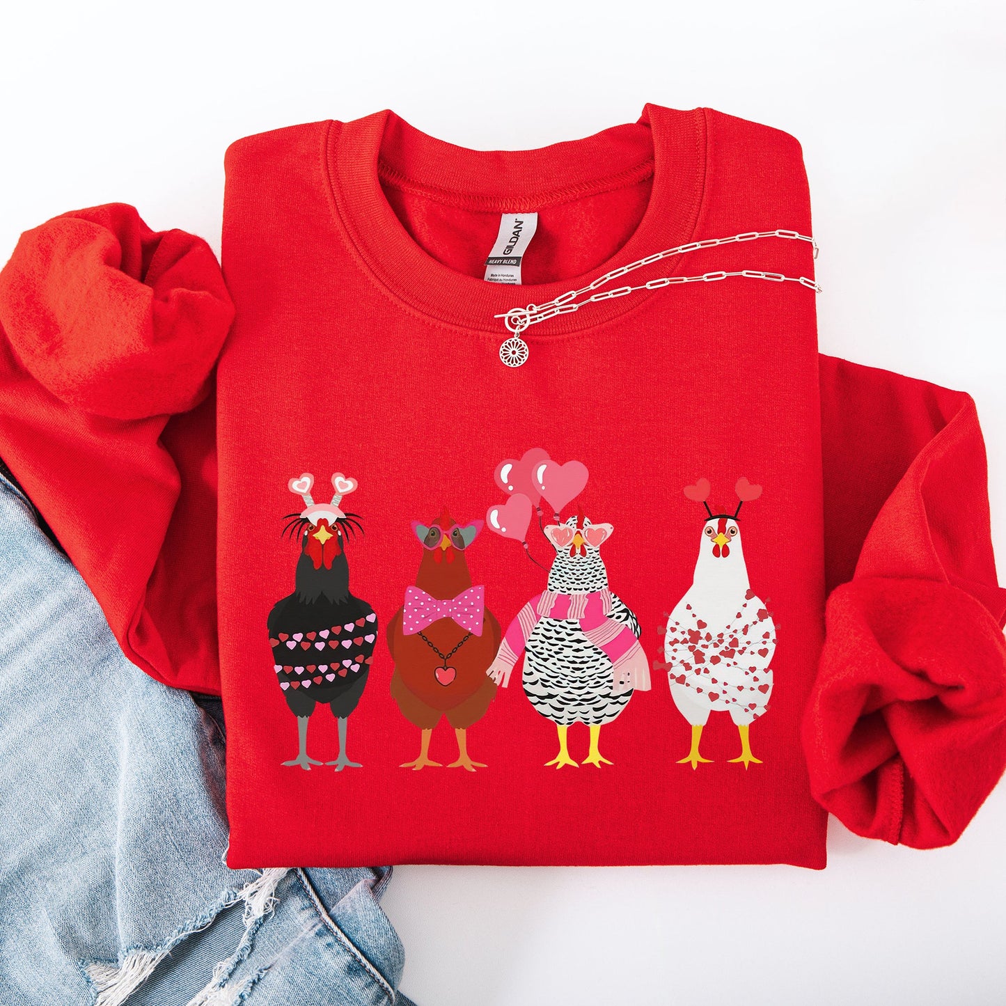 Valentine's Chickens, Cute, Farm, Love, Hearts Sweatshirt