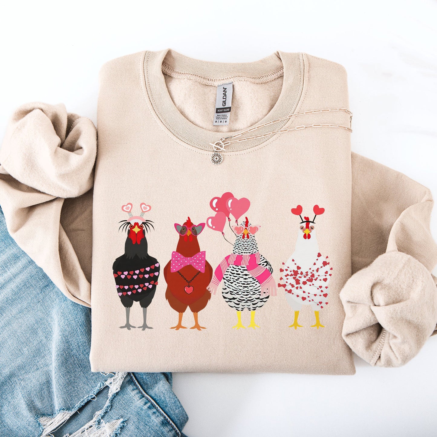 Valentine's Chickens, Cute, Farm, Love, Hearts Sweatshirt