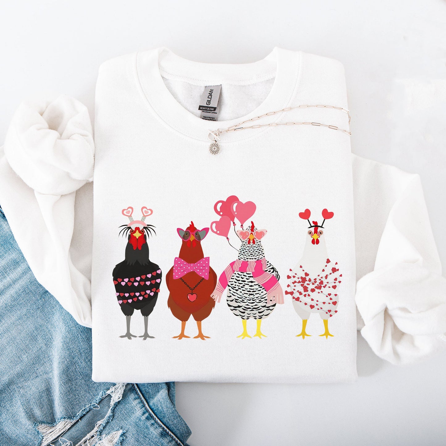 Valentine's Chickens, Cute, Farm, Love, Hearts Sweatshirt