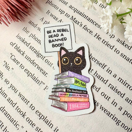 Be a Rebel, Read Banned Books Cat 2 inch Sticker