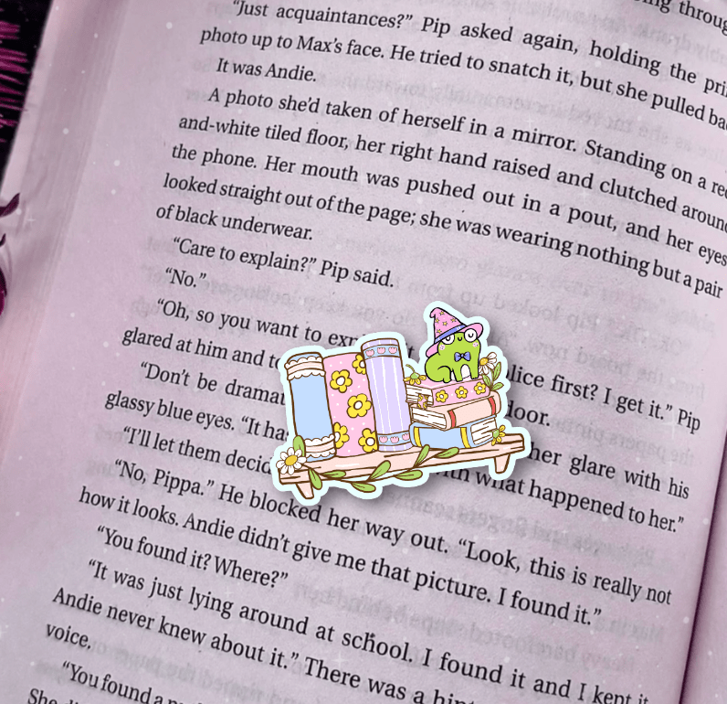 Spring Frog Bookshelf Laminated Sticker